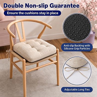 Tufted Memory Foam Dining Chair Cushions Non Slip Adjustable Ties Removable Washable Covers