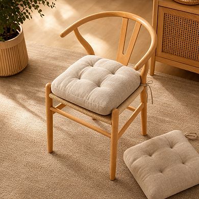 Tufted Memory Foam Dining Chair Cushions Non Slip Adjustable Ties Removable Washable Covers