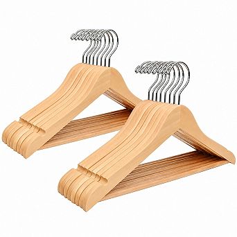 20 Pack 15 Inch Solid Wood Clothes Hangers With Non Slip Pant Bar