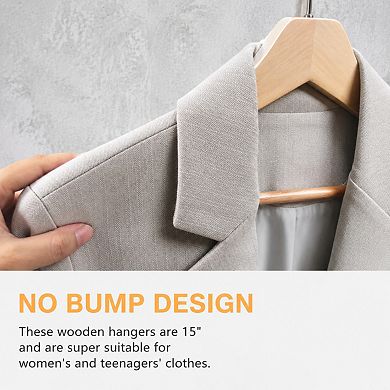 20 Pack 15 Inch Solid Wood Clothes Hangers With Non Slip Pant Bar