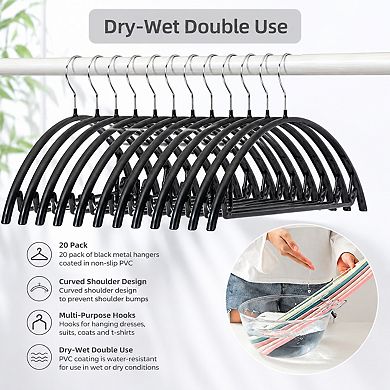 Heavy Duty PVC Coated Hangers 20 Pack Non Slip Multi Use