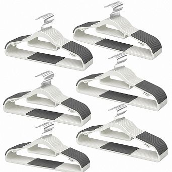 60 Pack Heavy Duty Plastic Hangers Non Slip Rubber Pads 360 Hook Space Saving Closet Organizer