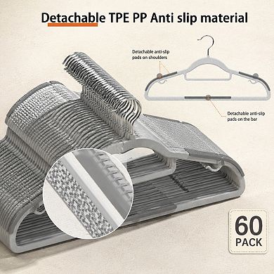 60 Pack Heavy Duty Plastic Hangers Non Slip Rubber Pads 360 Hook Space Saving Closet Organizer