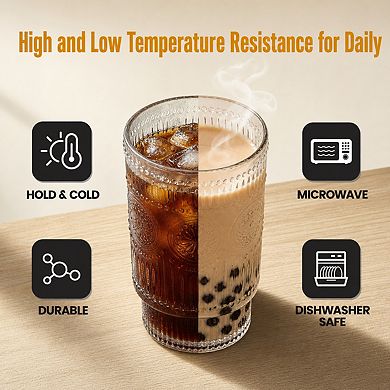 16 Oz Stackable Glass Cups With Lids Straws For Cocktail Juice Smoothie