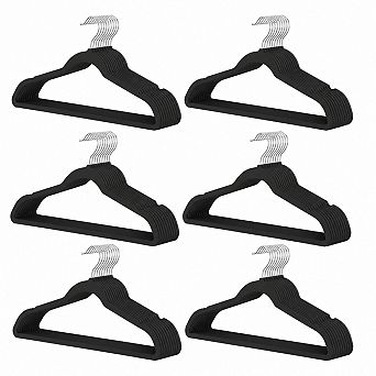 60 Pack Slim Space Saving Flocked Clothes Hangers Non Slip 360 Rotating Hook Heavy Duty