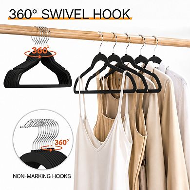 60 Pack Slim Space Saving Flocked Clothes Hangers Non Slip 360 Rotating Hook Heavy Duty