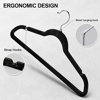 60 Pack Slim Space Saving Flocked Clothes Hangers Non Slip 360 Rotating Hook Heavy Duty