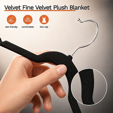 60 Pack Slim Space Saving Flocked Clothes Hangers Non Slip 360 Rotating Hook Heavy Duty