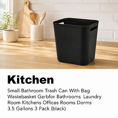 3.5 Gallon Plastic Trash Can 3 Pack With Trash Bags For Home Office Dorm