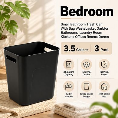 3.5 Gallon Plastic Trash Can 3 Pack With Trash Bags For Home Office Dorm