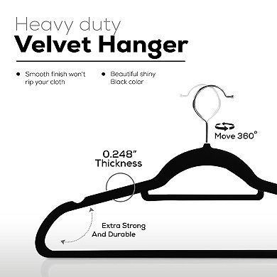 100 Pack Velvet Non Slip Slim Clothes Hangers Heavy Duty 360 Swivel Hook Space Saving