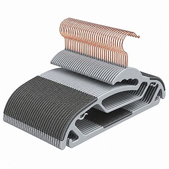 50 Pack Slim S Shaped Plastic Hangers Non Slip Grips Space Saving Gray
