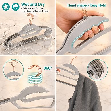 50 Pack Slim S Shaped Plastic Hangers Non Slip Grips Space Saving Gray