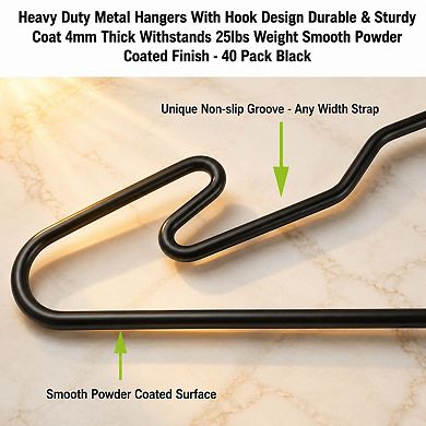 40 Pack Heavy Duty Metal Hangers 4mm Thick Sturdy Space Saving Multi Purpose