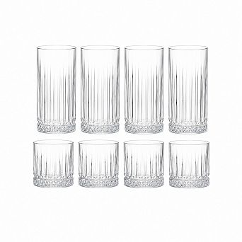 8 Pack Mixed Size Clear Ribbed Drinking Glasses Dishwasher Safe Drinkware Set