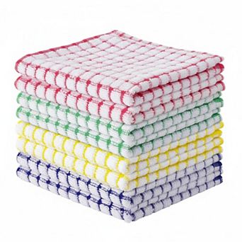 Cotton 8 Pack Terry Kitchen Dish Cloths 12x12 in Super Soft Absorbent Quick Drying Rags