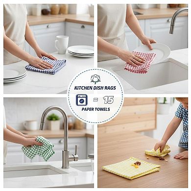 Cotton 8 Pack Terry Kitchen Dish Cloths 12x12 Inches Super Soft Absorbent Quick Drying Rags