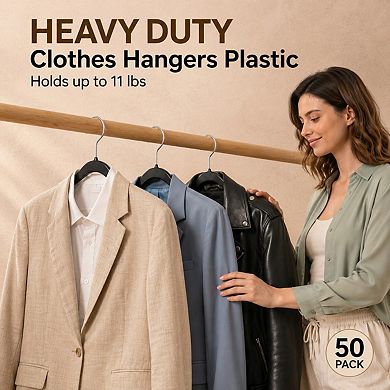 50 Pack Heavy Duty ABS Plastic Clothes Hangers 360 Swivel Hook Space Saving