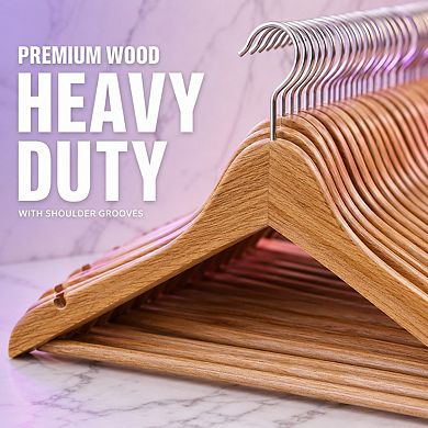 20 Pack Heavy Duty Wooden Coat Hangers 360 Rotating Hook Non Slip Shoulder Notches