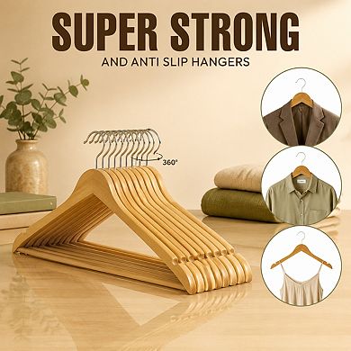20 Pack Heavy Duty Wooden Coat Hangers 360 Rotating Hook Non Slip Shoulder Notches
