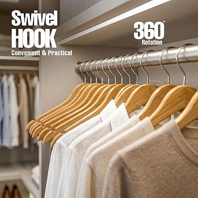 20 Pack Heavy Duty Wooden Coat Hangers 360 Rotating Hook Non Slip Shoulder Notches