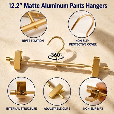 10 Pack Matte Aluminum Pants Hangers Adjustable Non Slip Clips Light Sturdy