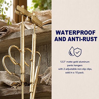 10 Pack Matte Aluminum Pants Hangers Adjustable Non Slip Clips Light Sturdy