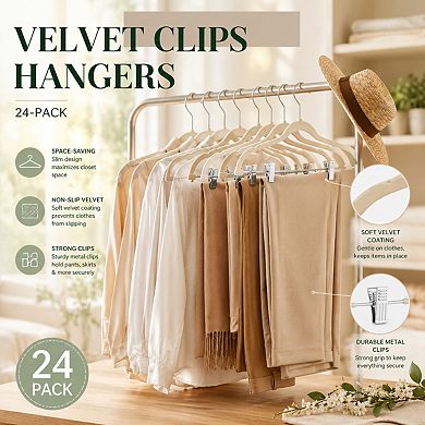 24 Pack Ultra Thin Non Slip Space Saving Clothes Hangers With Clips For Pants Skirts Jeans