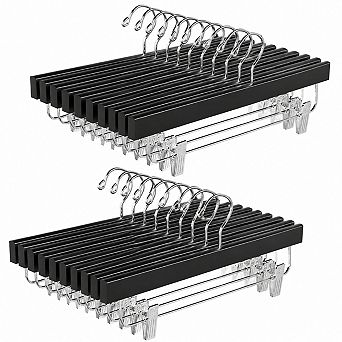 20 Pack Wooden Pants Hangers Adjustable Clips 360 Swivel Hook Space Saving