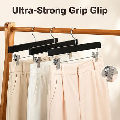 20 Pack Wooden Pants Hangers Adjustable Clips 360 Swivel Hook Space Saving