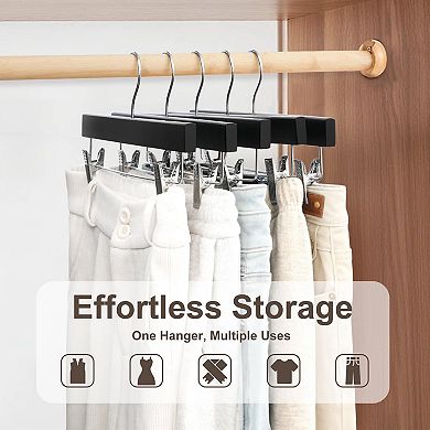 20 Pack Wooden Pants Hangers Adjustable Clips 360 Swivel Hook Space Saving