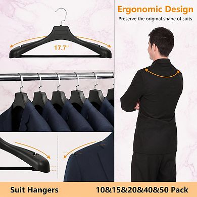 15 Pack Extra Wide Plastic Suit Hangers With Metal Hooks Double Trouser Bars
