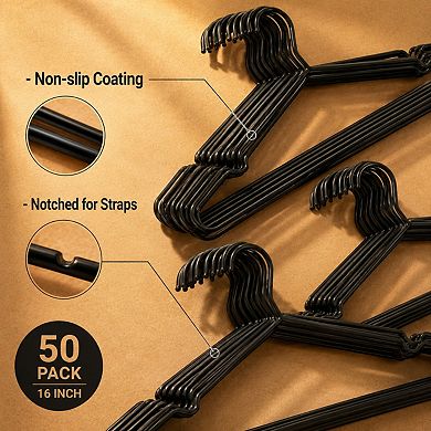 50 Pack 16 Inch Stainless Steel Wire Hangers Non Slip Space Saving Closet Organizer