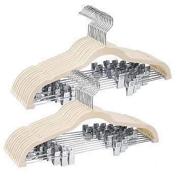 24 Pack Beige Adjustable Heavy Duty Felt Non Slip Closet Hangers With Clips