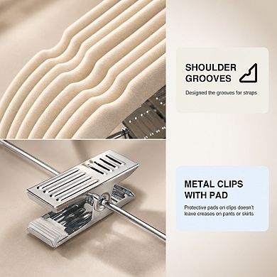 24 Pack Beige Adjustable Heavy Duty Felt Non Slip Closet Hangers With Clips