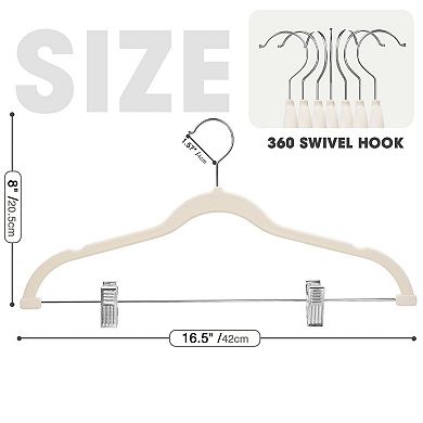 24 Pack Beige Adjustable Heavy Duty Felt Non Slip Closet Hangers With Clips