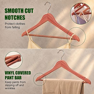 30 Pack Cedar Wood Coat Hangers Non Slip Pant Bar Closet Organization