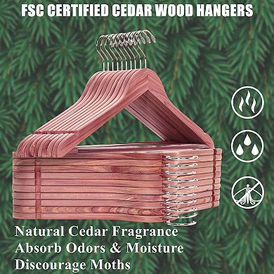 30 Pack Cedar Wood Coat Hangers Non Slip Pant Bar Closet Organization