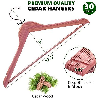 30 Pack Cedar Wood Coat Hangers Non Slip Pant Bar Closet Organization