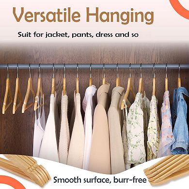 20 Pack Solid Wooden Suit Hangers Smooth Finish Chrome Swivel Hook