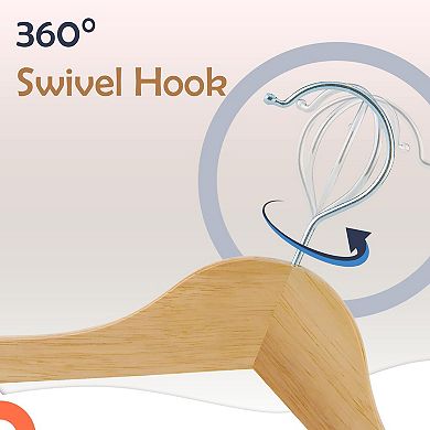 20 Pack Solid Wooden Suit Hangers Smooth Finish Chrome Swivel Hook