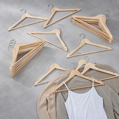 20 Pack Solid Wooden Suit Hangers Smooth Finish Chrome Swivel Hook