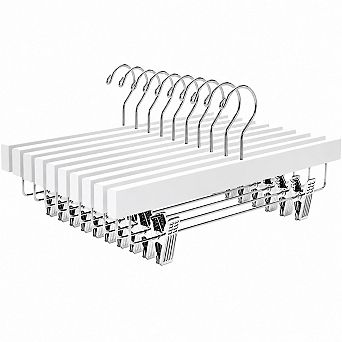 24 Pack White Wood Pants Hangers with Adjustable Clips 14 Inch Closet Storage