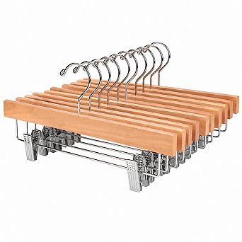 10 Pack Natural Hardwood Pants Skirt Hangers With Non Slip Clips 360 Hook