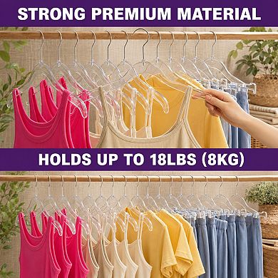 50 Pack Ultra Slim Clear Plastic Hangers Space Saving For Coats Pants Dresses