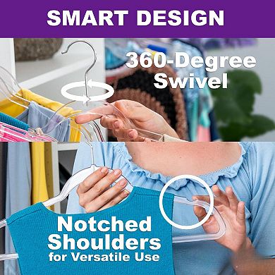 50 Pack Ultra Slim Clear Plastic Hangers Space Saving For Coats Pants Dresses