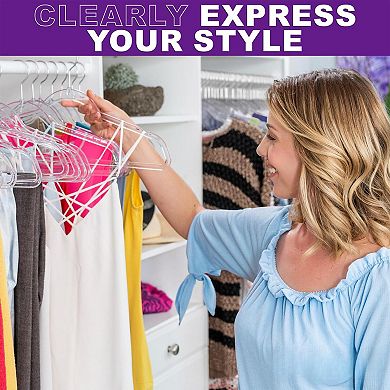 50 Pack Ultra Slim Clear Plastic Hangers Space Saving For Coats Pants Dresses