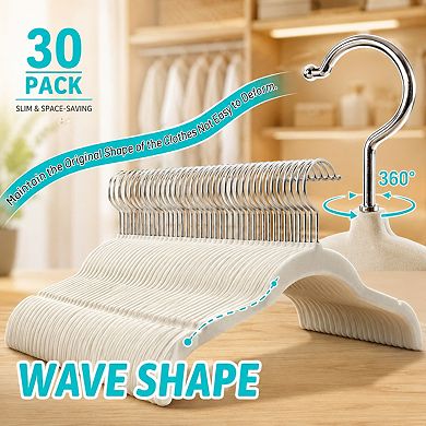 30 Pack Slim Flocked Coat Hangers Non Slip 360 Swivel Hook Space Saving