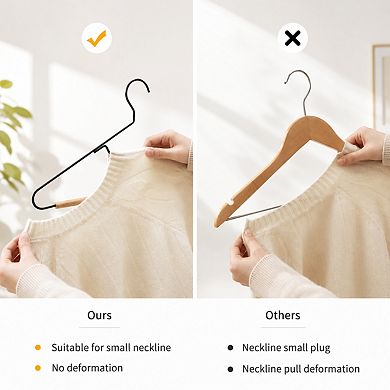 Black Matt Metal Coat Hangers 20 Pack With Beech Wood Pants Bar