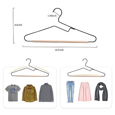 Black Matt Metal Coat Hangers 20 Pack With Beech Wood Pants Bar